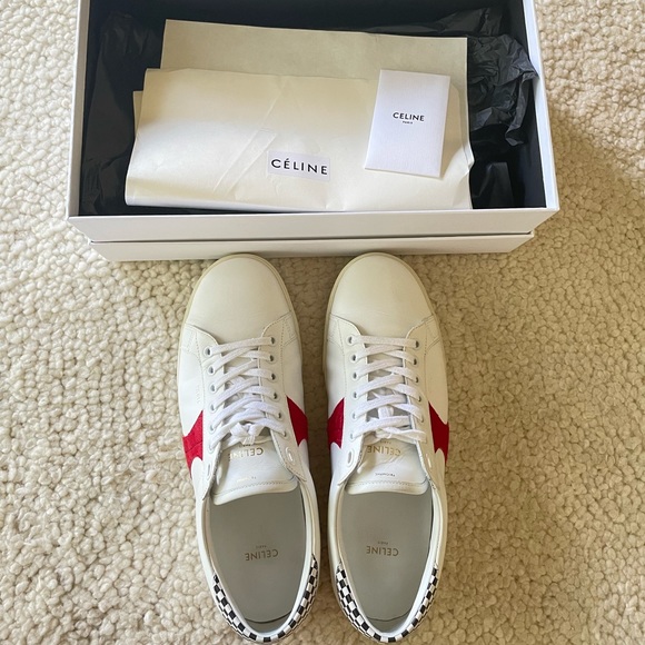 Celine triomphe leather white sneakers with horse fur details size 43 TR01L - Picture 5 of 15